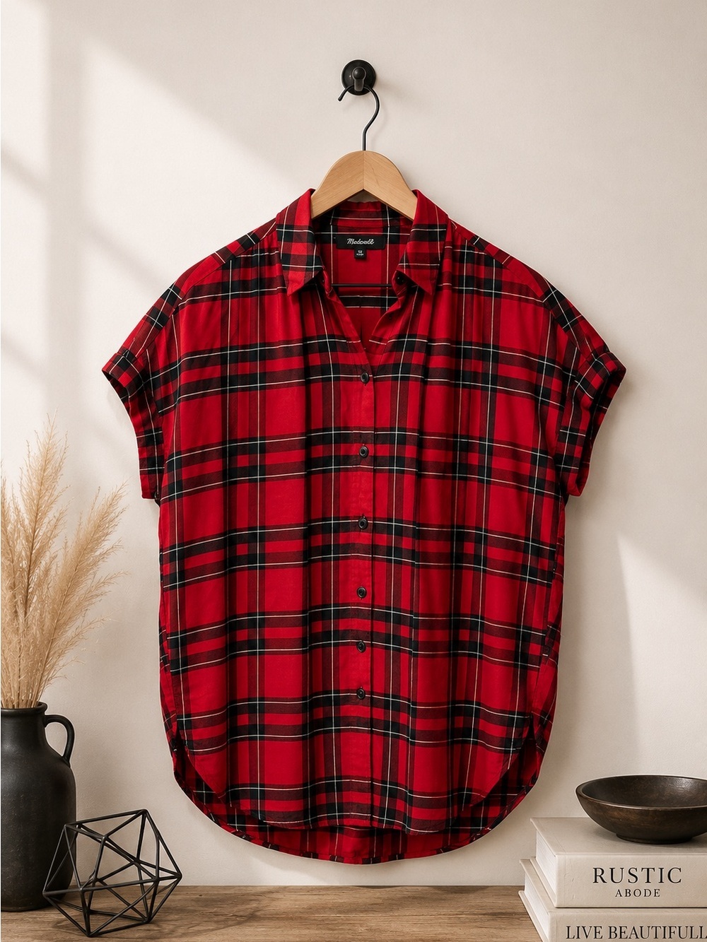 Madewell 100% Cotton Oversized Plaid Short-Sleeve Button Front Blouse (rack)